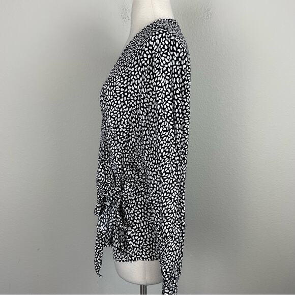 Talbots Black White Abstract Dot Partial Wrap Long Sleeve Top XL - Picture 5 of 10